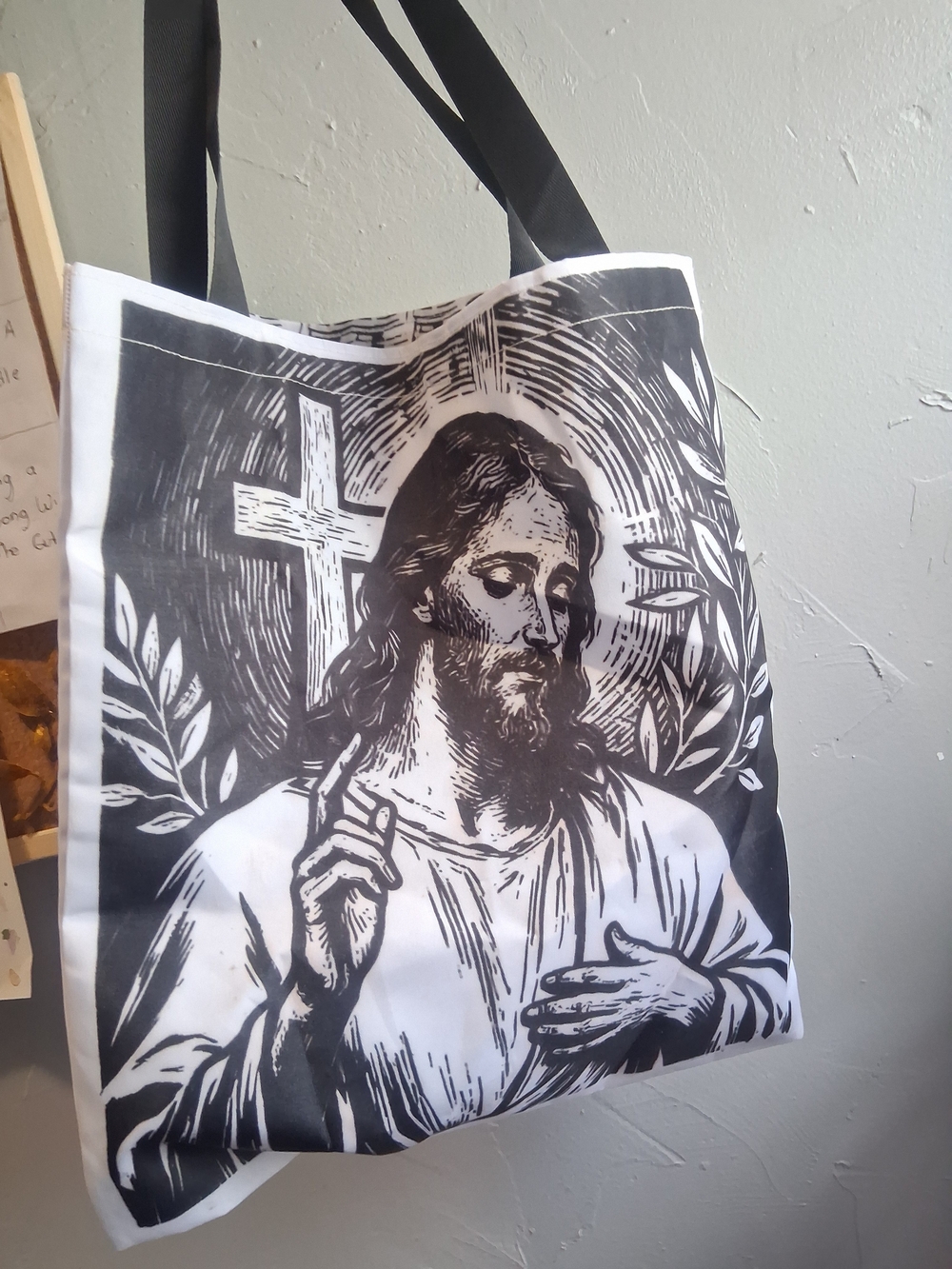Black & White Religious Graphic Tote Bag - Unbranded